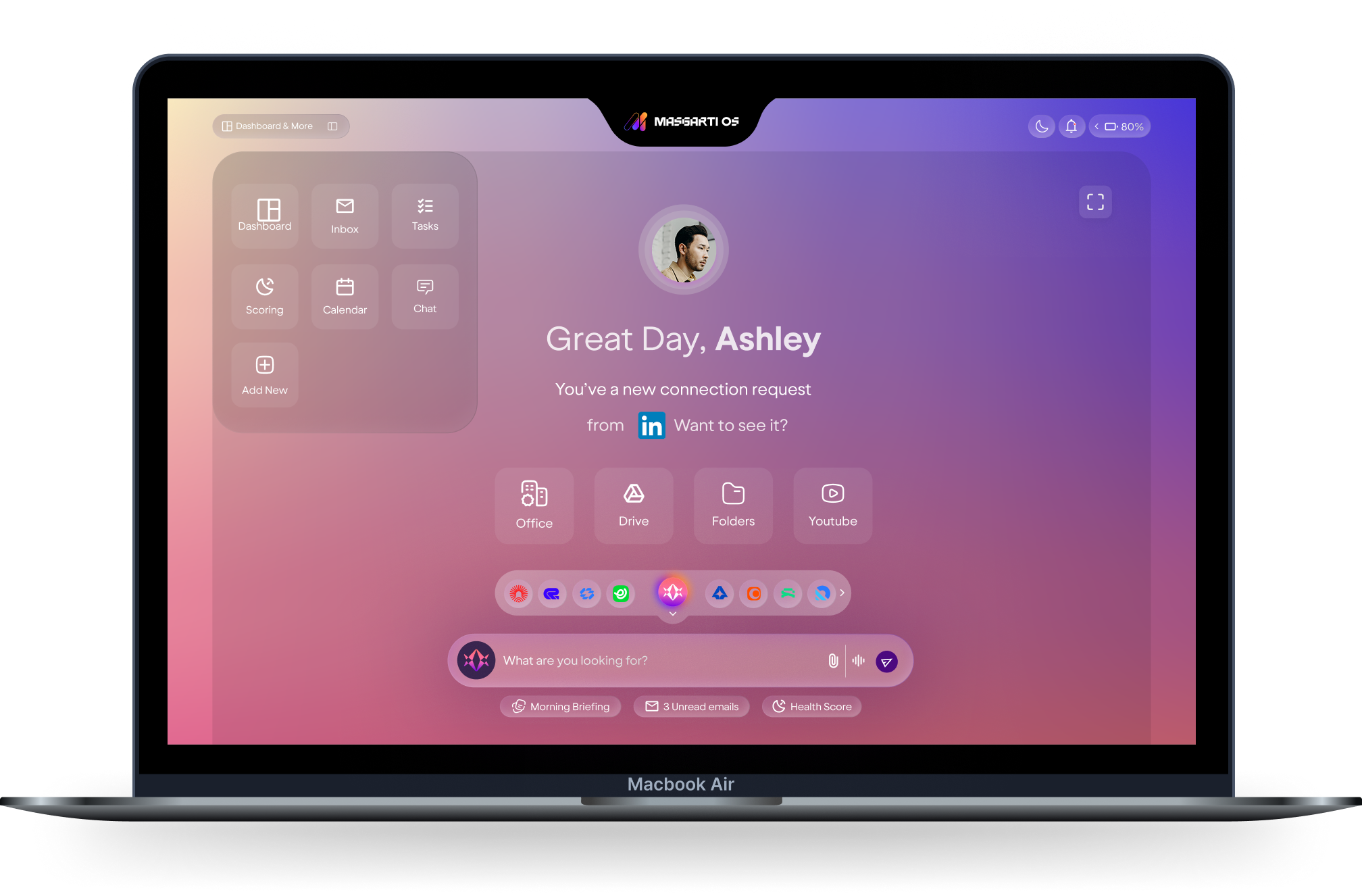 C03 laptop showing MASGARTI OS on the display
